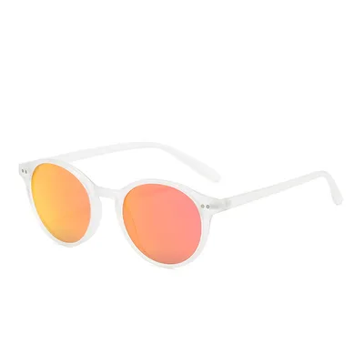 Round Polarized Full Rim Frame Sunglasses Transparent White Frame Orange - Shop at LoveMi