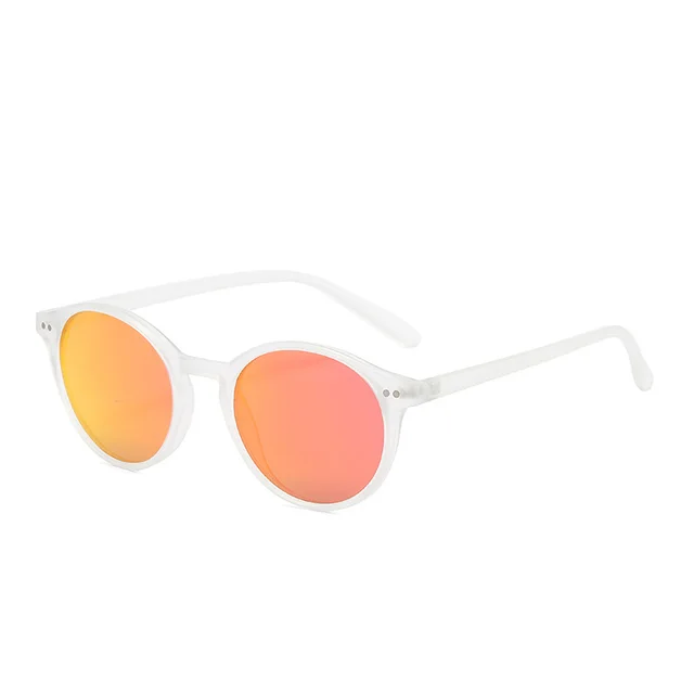 Round Polarized Full Rim Frame Sunglasses - Transparent White Frame Orange - View 1