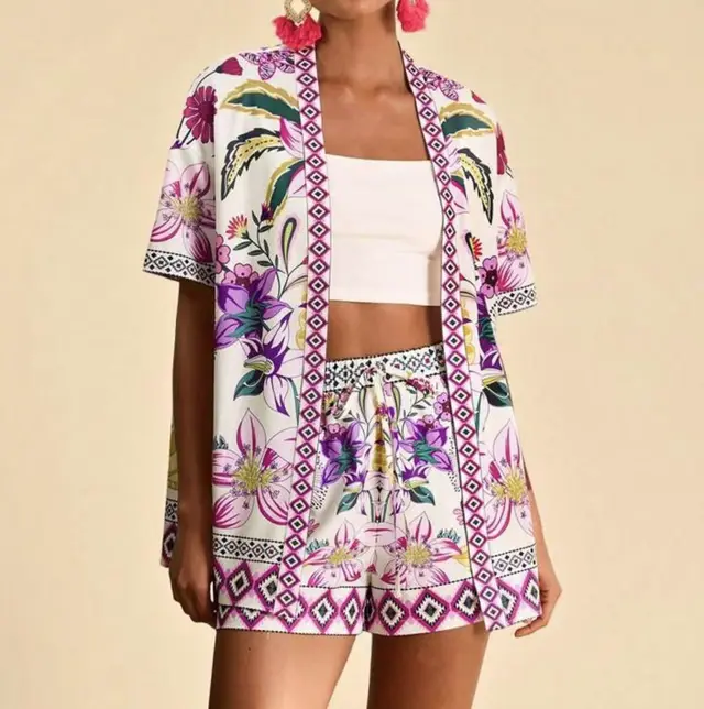 Female Fashion Casual Printing Cardigan Suit Violet - Shop at LoveMi