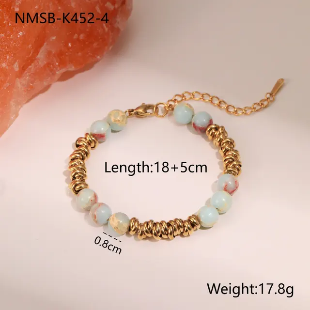 Retro Design Natural Stone Stainless Steel Bracelet Plated With Real Gold Special interest Nmsb K4524 - Shop at LoveMi