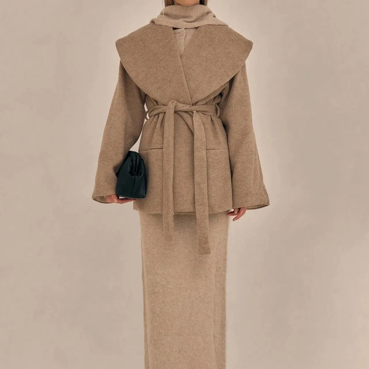Oversized Waterfall Collar Overcoat Spring Summer Cute - Khaki