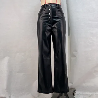 Autumn And Winter High Waist Leather Stitching Length Women's Casual Pants Black - Shop at LoveMi
