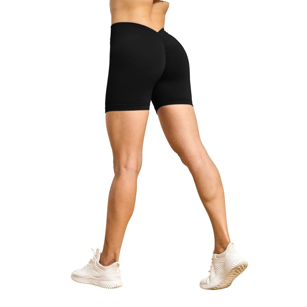 Seamless Yoga Clothes Women's Back V Bum Lift Shorts - Black