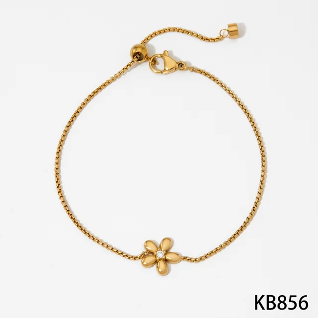 New Stainless Steel Flower Bracelet Necklace And Earring Suit Simple Fashion Gold Bracelet Kb856 - Shop at LoveMi