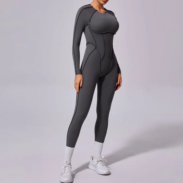 New Winter One piece Sports Yoga Jumpsuit Backless Tight Jumpsuit Carbon Gray - Shop at LoveMi