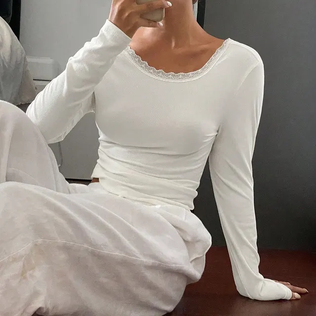 Women's Back Hollow Slim Fit T shirt White - Shop at LoveMi