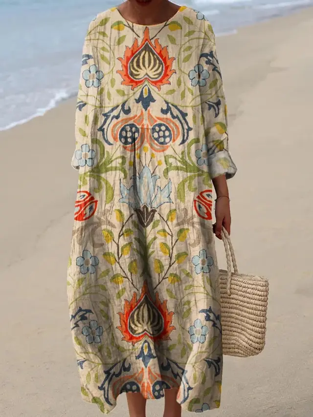 Digital Printing Large Width V neck Long sleeve Dress Style 4 - Shop at LoveMi