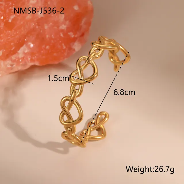 European And American Open Stainless Steel Bracelet 18K Gold Plating Heart shaped Design Sense Nmsb J5362 - Shop at LoveMi