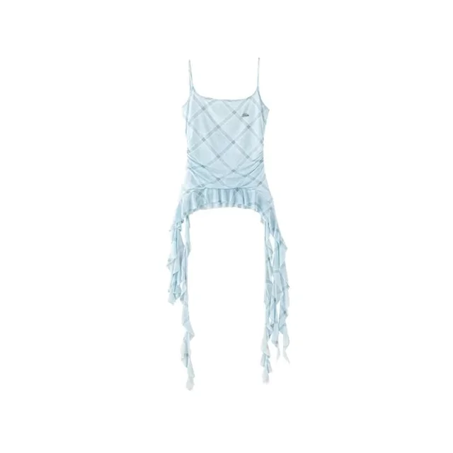 Blue Suit Mesh Stretch Slim Strap Top Lace Cake Dress Top - Shop at LoveMi