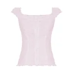 Sweet Slim Fit U-shaped French Wooden Ear Lace-collared Blouse - Pink