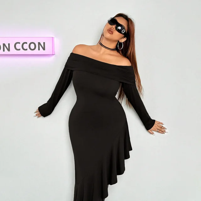 Women's Elegant Dress Autumn And Winter Black - Shop at LoveMi