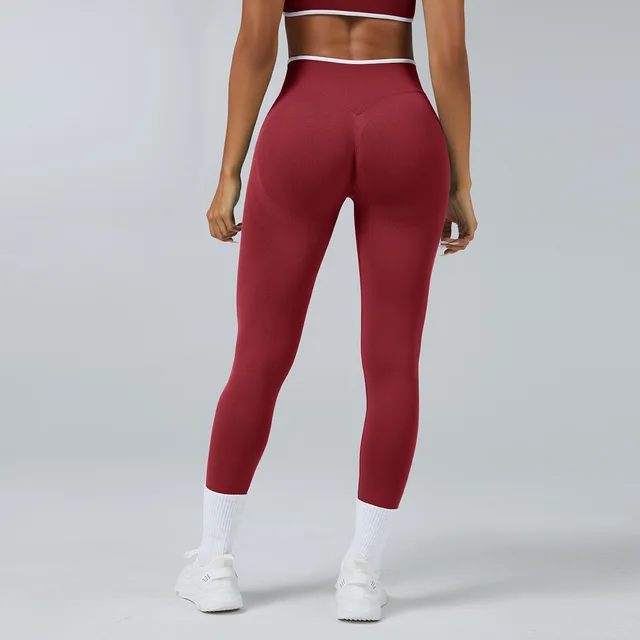 Seamless Knitted Tight High Waist Quick drying Sports Yoga Pants Cherry Red - Shop at LoveMi
