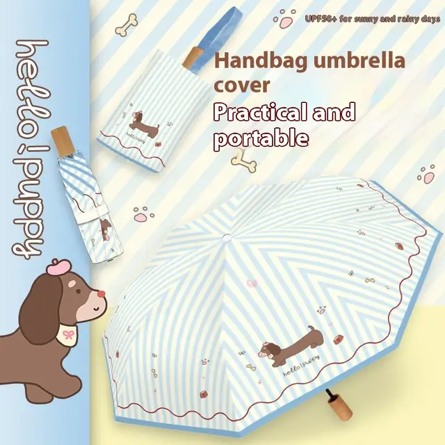 Dual use Niche Sun proof UV Protection Sun Umbrella Striped Sausage Dog - Shop at LoveMi