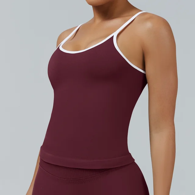Women's Tight Contrast Color Sports Vest Backless Workout Clothes Chestnut Color - Shop at LoveMi