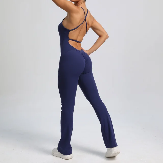 High intensity Sports Adjustable Shoulder Strap Slightly Tight Yoga Jumpsuit Navy Blue - Shop at LoveMi