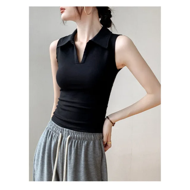 New Outdoor Slim Fit Slimming White Lapel Inner Wear Blouse Black - Shop at LoveMi