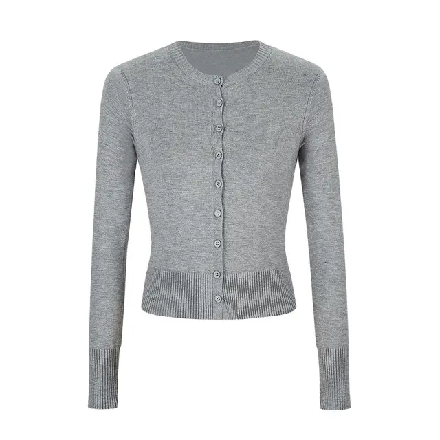 Women's Autumn Short Thin Coat Long sleeved Sweater Gray - Shop at LoveMi