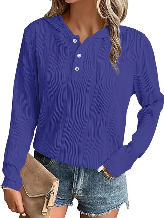 Hooded Sweater Coat Women's Casual Off shoulder Top Sapphire Blue - Shop at LoveMi