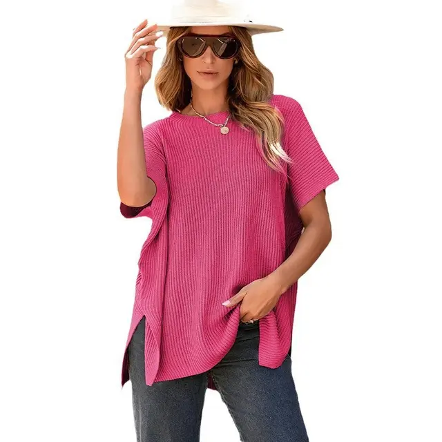 Casual Loose Shoulder Short Sleeved Top Lc277051 Rose Red - Shop at LoveMi