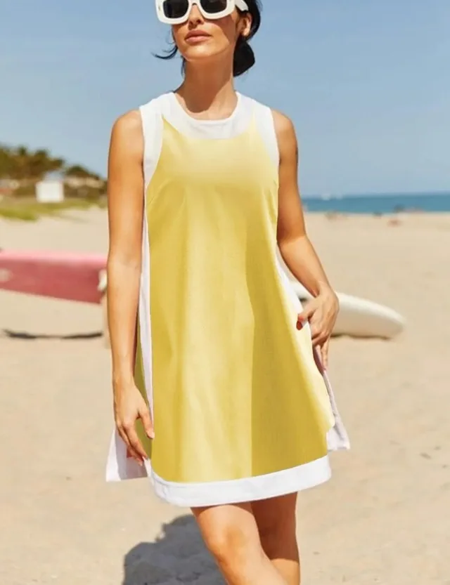 Color block Crew Neck Sleeveless Top With Shorts Yellow - Shop at LoveMi