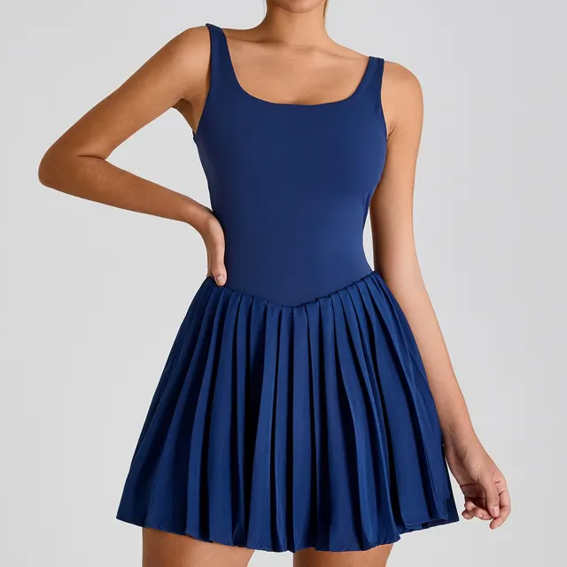 Backless Back beautifying Sports Dress Women's Anti exposure Yoga Skirt Navy Blue - Shop at LoveMi