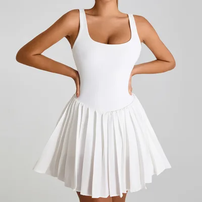 Backless Back beautifying Sports Dress Women's Anti exposure Yoga Skirt Swan White - Shop at LoveMi
