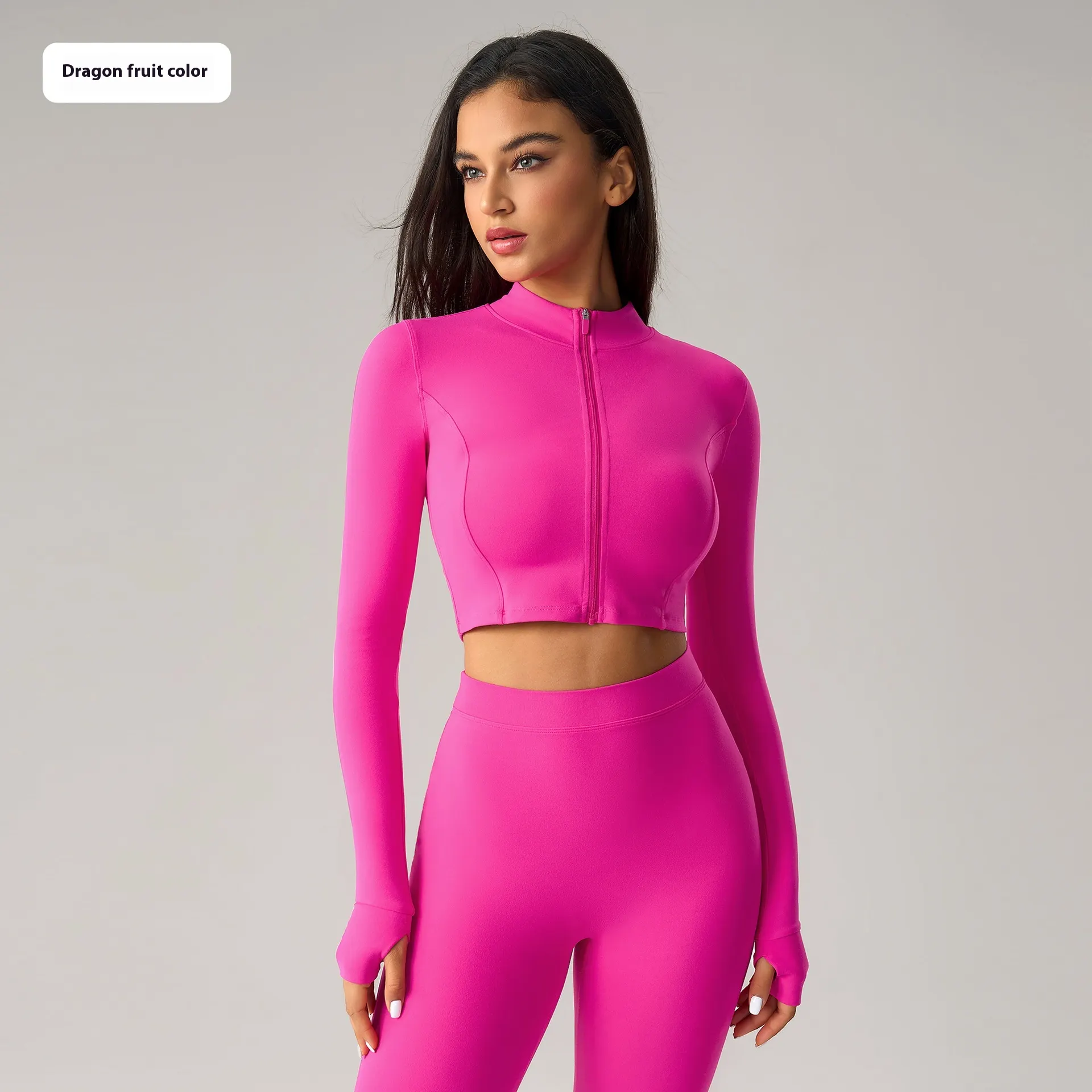 Skinny Short Zipped Sports Coat Women - Pitaya Color - View 1