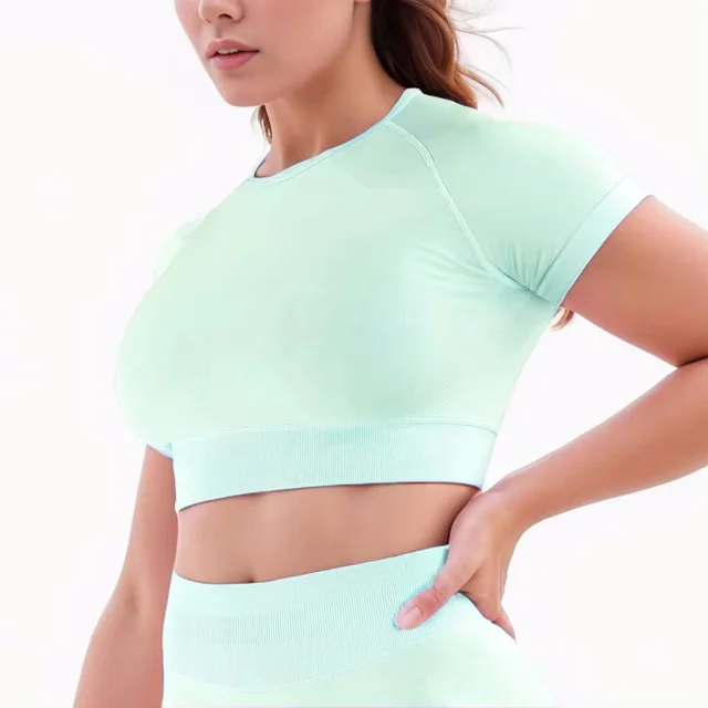 Nylon Fabric High Wicking Fitness Short Sleeve Light Green - Shop at LoveMi