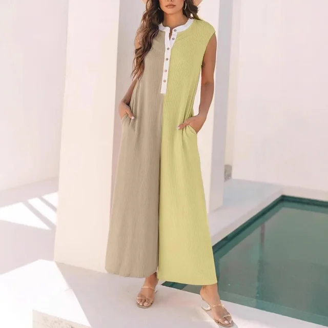 European And American Leisure Loose Color Matching Sleeveless One piece Trousers Picture 3 - Shop at LoveMi