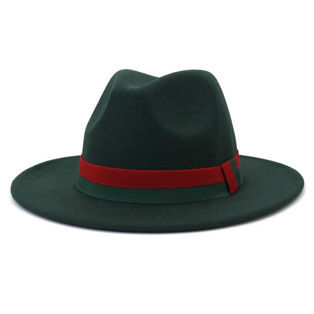 Big Brim British Style Woolen Jazz Top Hat Dark Green - Shop at LoveMi