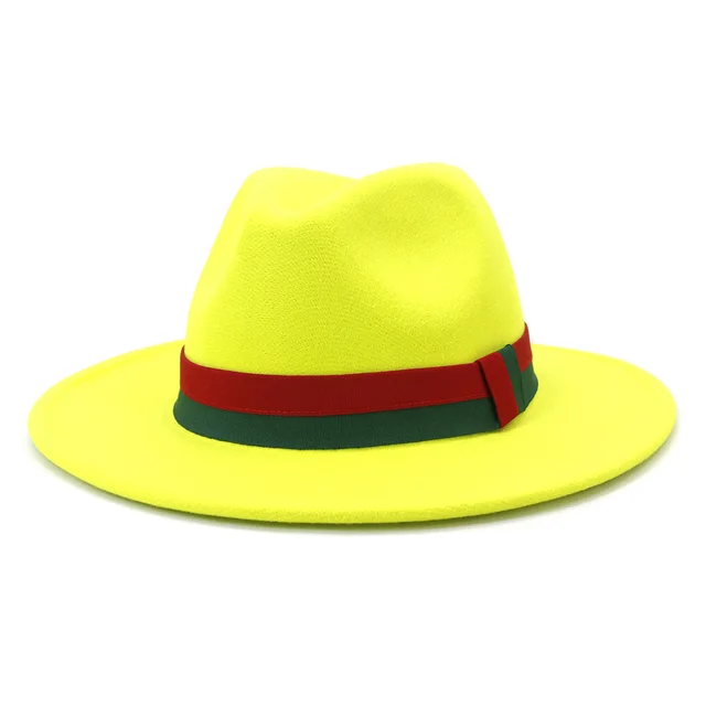 Big Brim British Style Woolen Jazz Top Hat Fluorescent Yellow - Shop at LoveMi