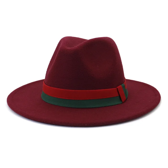 Big Brim British Style Woolen Jazz Top Hat Wine Red - Shop at LoveMi