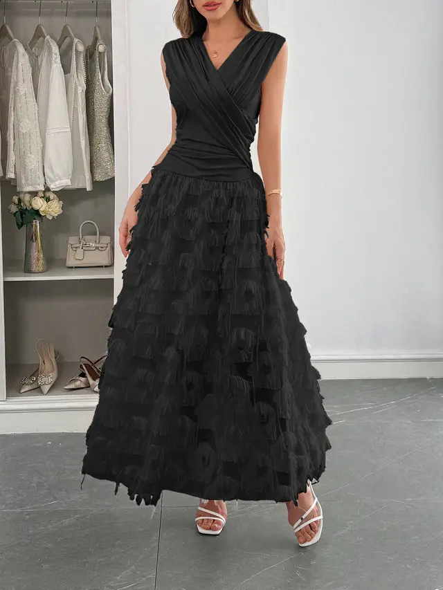 Women's Elegant Graceful Stitching Dress Black - Shop at LoveMi