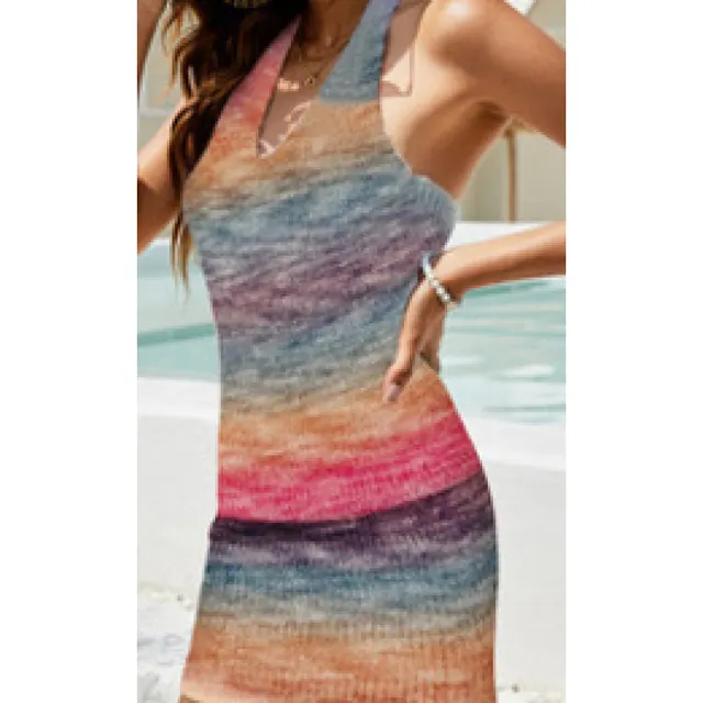 Popular Sexy Rainbow Knitted Dress Women Gradient Purple Color - Shop at LoveMi