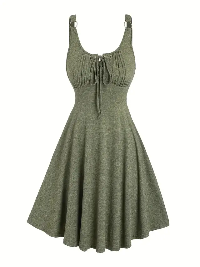 Sleeveless High Waist A Line Swing Dress Green - Shop at LoveMi