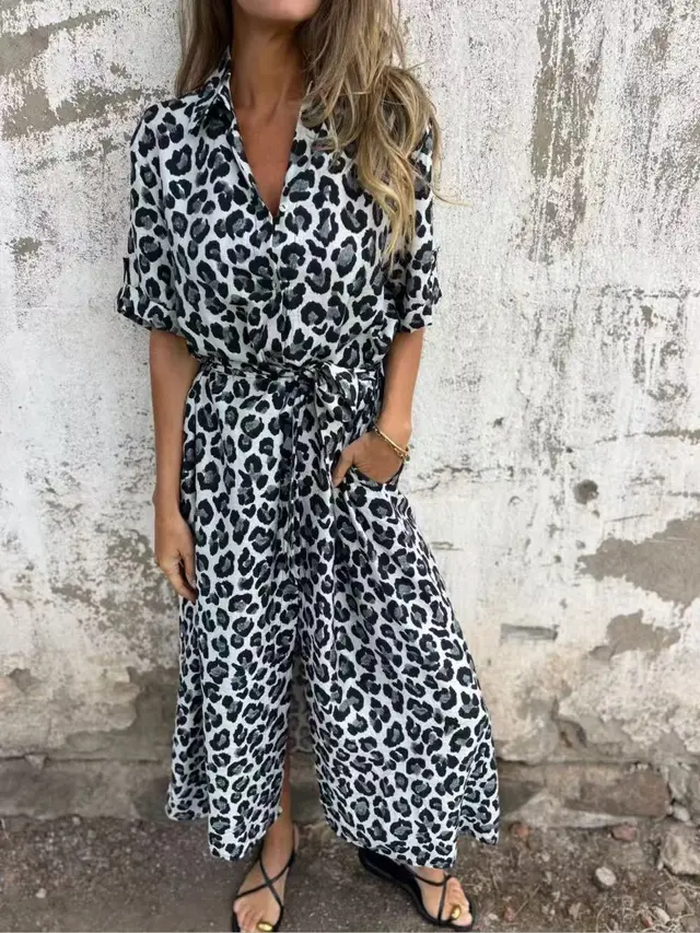 Women's Elegant Leopard Print Long Dress Black - Shop at LoveMi