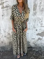 Women's Elegant Leopard Print Long Dress - Dark Brown
