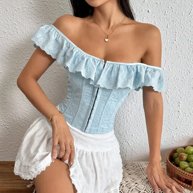 Lotus Leaf Edge Buckle Waist Cinching Slimming Vest Sky Blue - Shop at LoveMi