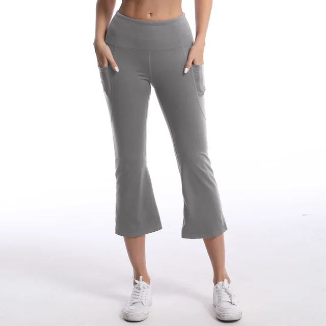 Pocket Solid Color Stretch Hip Lift Sports Nude Feel Yoga Leggings Gray Grey - Shop at LoveMi