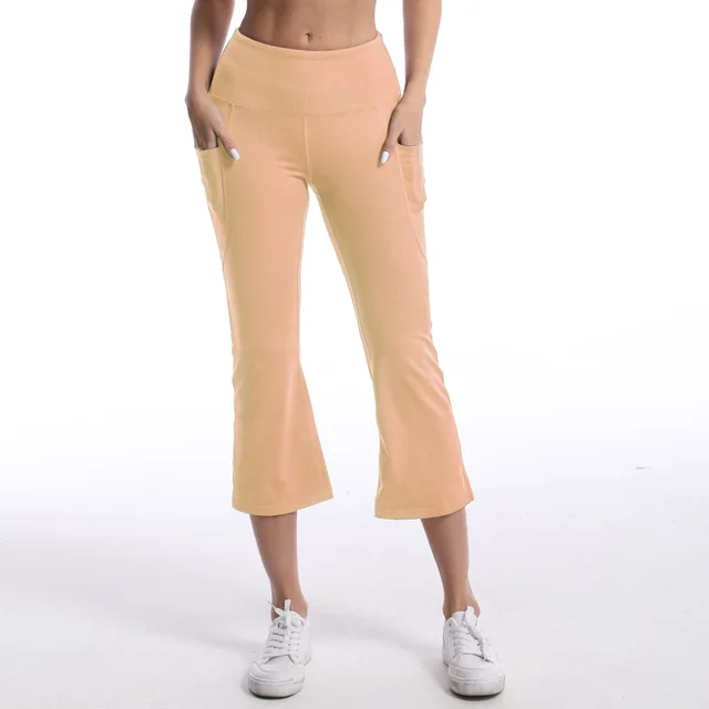 Pocket Solid Color Stretch Hip Lift Sports Nude Feel Yoga Leggings Khaki - Shop at LoveMi