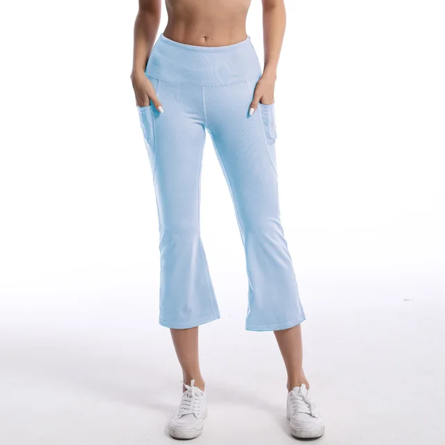 Pocket Solid Color Stretch Hip Lift Sports Nude Feel Yoga Leggings Light Blue - Shop at LoveMi