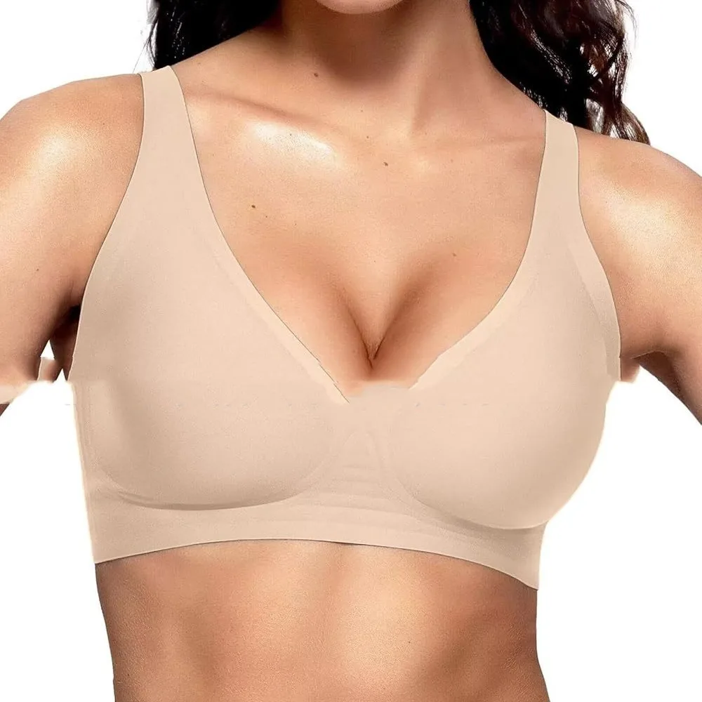 Vertvie Womens Wireless Seamless Bras Deep V No Underwire - M-Skin