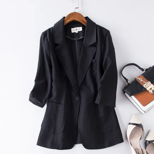 Lightly Mature Cotton And Linen Suit Women Black - Shop at LoveMi