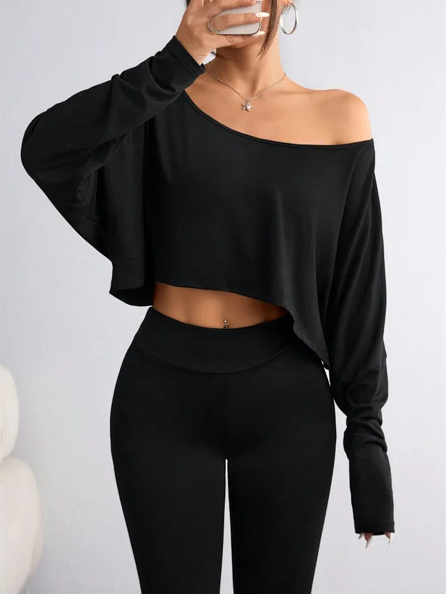 Fashion Off shoulder Loose Bottoming Top T shirt Ice Feeling Black - Shop at LoveMi