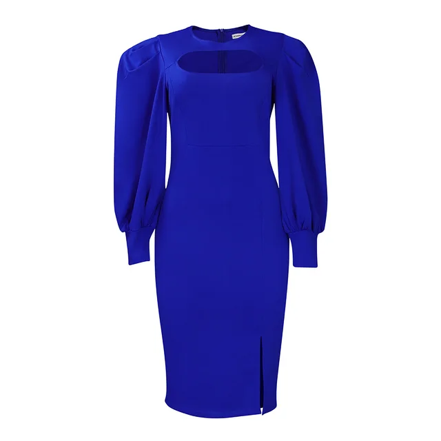 Long Sleeve Split Solid Color African Dress Blue - Shop at LoveMi