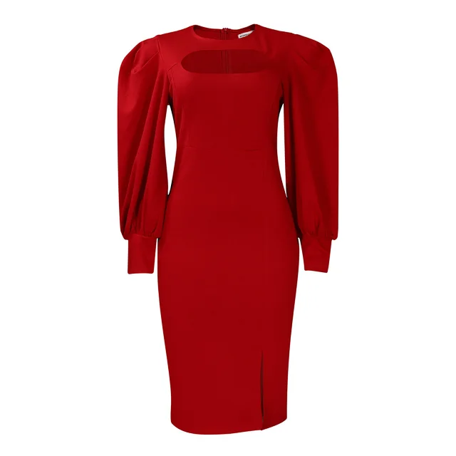 Long Sleeve Split Solid Color African Dress Red - Shop at LoveMi
