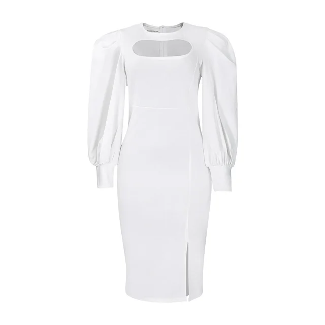 Long Sleeve Split Solid Color African Dress White - Shop at LoveMi