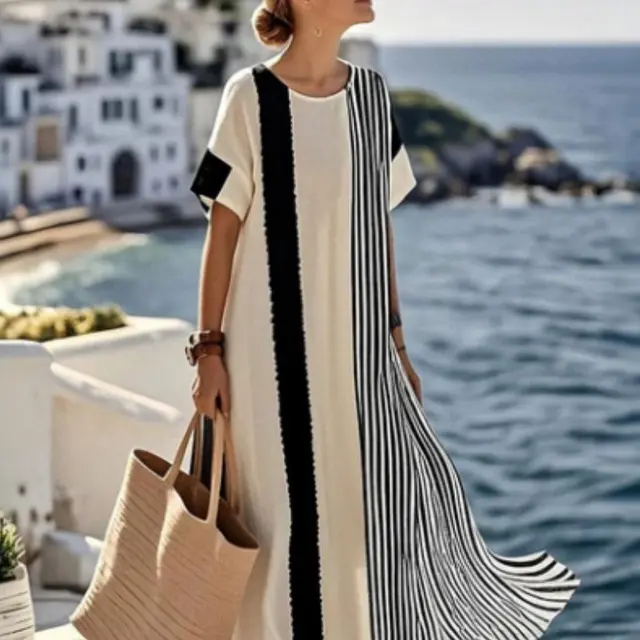 3D Digital Printed V neck Five point Sleeve Length Patch Pocket Dress Picture Style - Shop at LoveMi