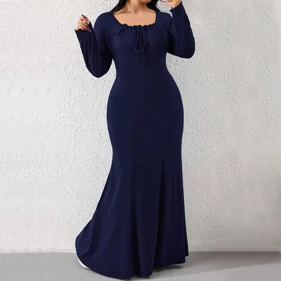 Simple Elegant Style Autumn And Winter Sweet Design Sense Niche Temperament Dress Dark Blue - Shop at LoveMi