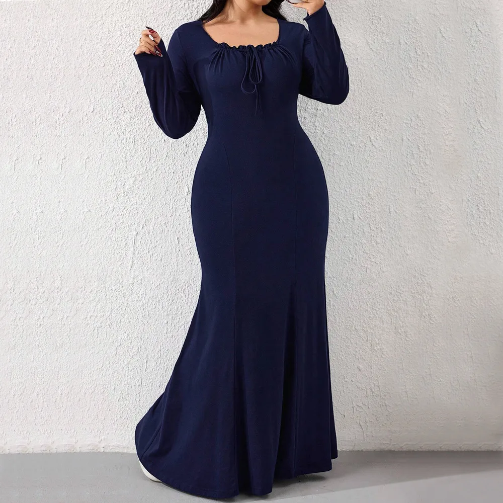 Simple Elegant Style Autumn And Winter Sweet Design Sense Niche Temperament Dress - Dark Blue - View 1